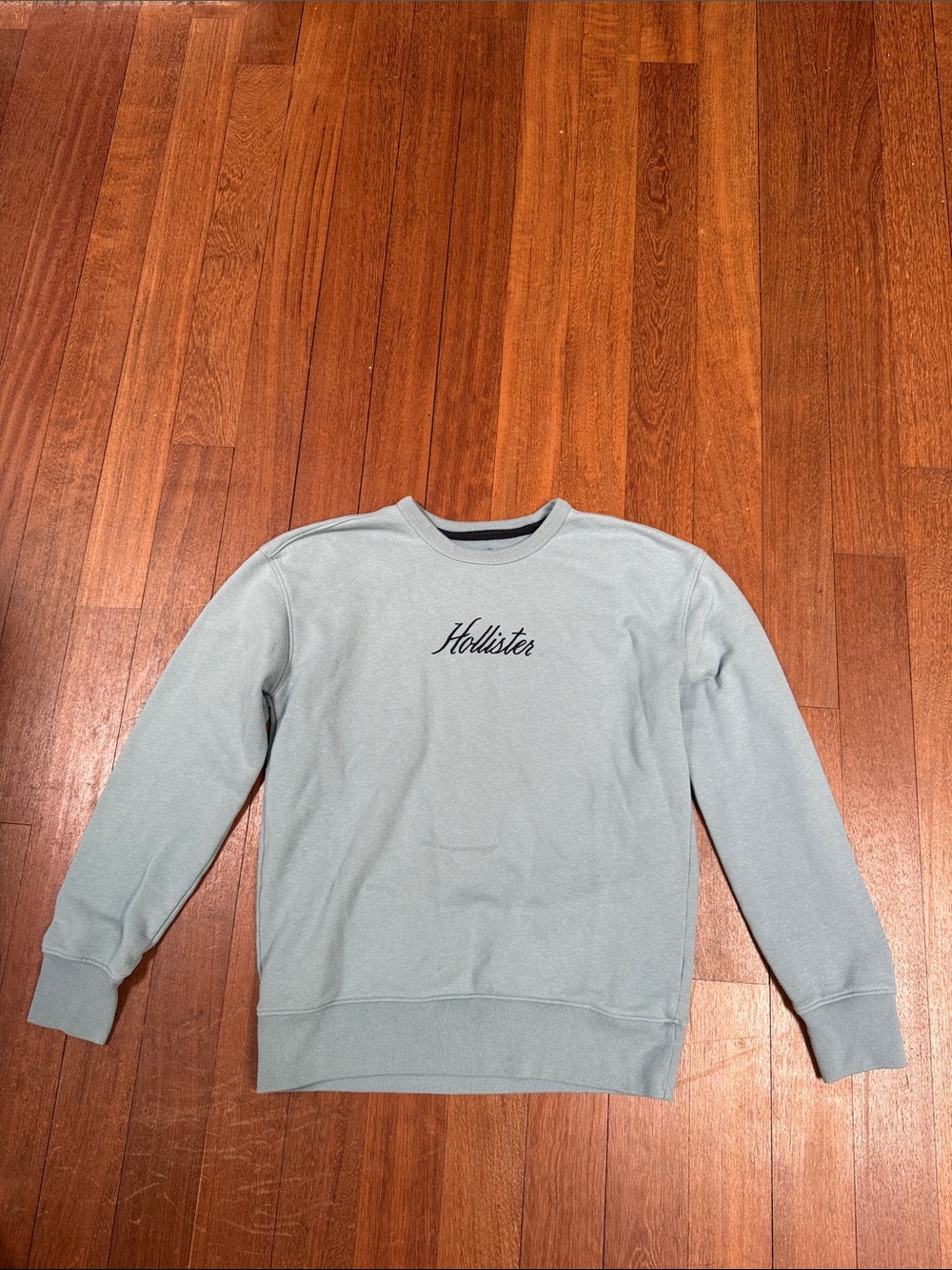 Hollister Men's Slate Blue Crewneck Sweatshirt with Script Logo